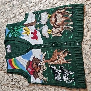 Vintage Tiara International Noah's Ark V-Neck Button-Up 3D Sweater Vest